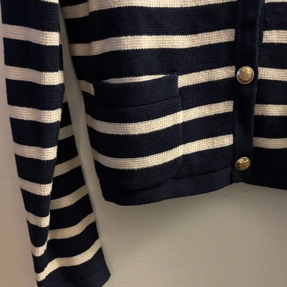J. Crew Navy and Cream Striped Cardigan with Gold Buttons - Picture 4 of 4